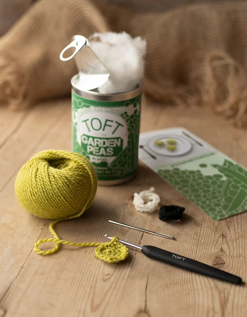 Toft Peas in a Can - Beginners Crochet Kit is available to purchase from The Knit Lounge UK knit shop
