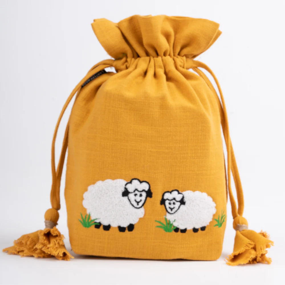 Lantern Moon Meadow Drawstring Bag is available to purchase from The Knit Lounge UK knit shop