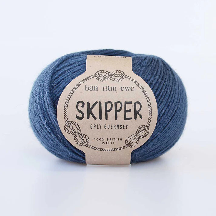 Baa Ram Ewe Skipper 5ply Guernsey in Humber Blue from The Knit Lounge.