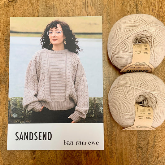 Baa Ram Ewe Knitting Pattern - Sandsend Guernsey is available to purchase from The Knit Lounge UK knit shop