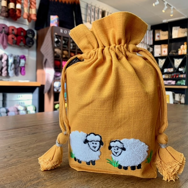 Lantern Moon Meadow Drawstring Bag is available to purchase from The Knit Lounge UK knit shop
