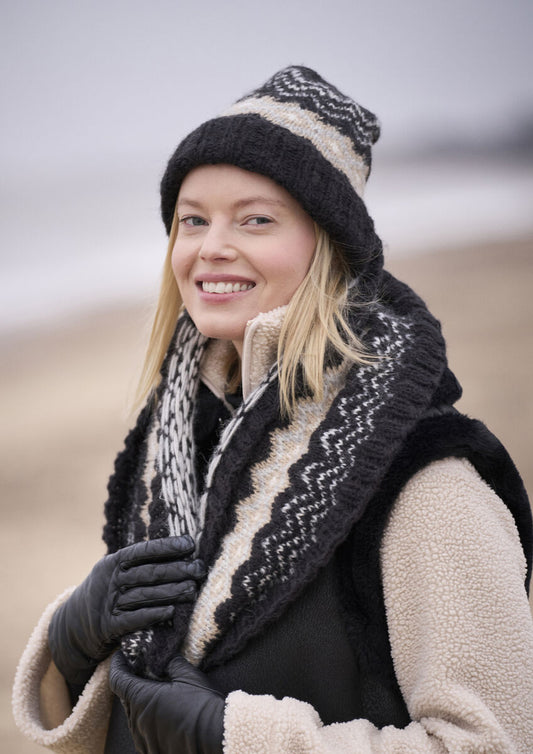 Mode at Rowan Coast Hat and Snood Pattern is available to purchase from The Knit Lounge UK knit shop