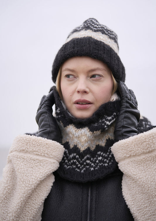 Mode at Rowan Coast Hat and Snood Pattern is available to purchase from The Knit Lounge UK knit shop