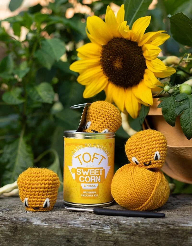Toft Sweetcorn in a Can - Beginners Crochet Kit is available to purchase from The Knit Lounge UK knit shop