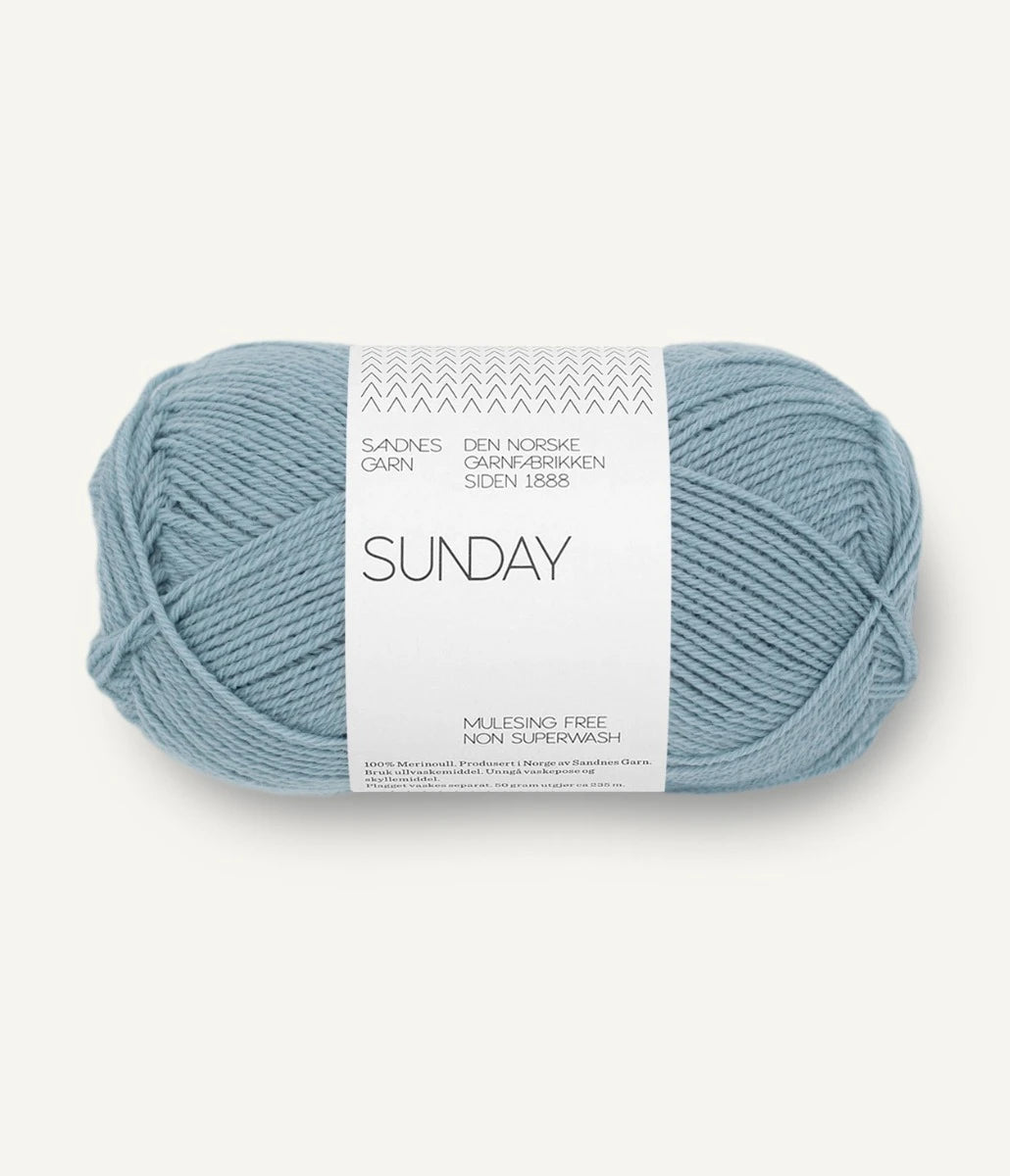 Sunday by Sandnes Garn in shade Ice Blue 6501 available at The Knit Lounge UK yarn shop.