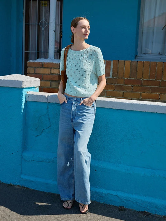Sandnes Garn Elodie Tee printed knitting pattern. Buy now from The Knit Lounge UK yarn shop.