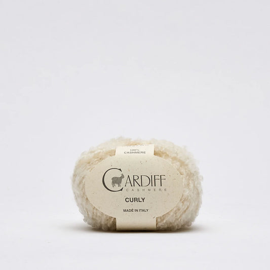 Cardiff Cashmere Curly boucle in shade White 101 from UK knit shop The Knit Lounge.