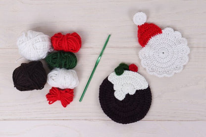 Make Your Own Crochet Coasters - Santa and Christmas Pudding