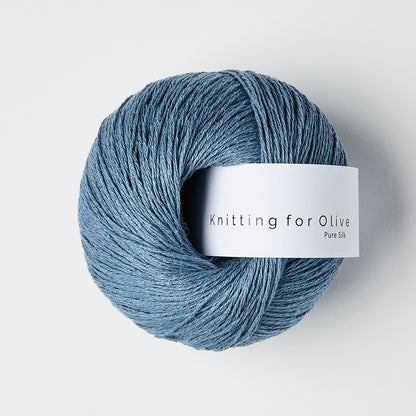 Knitting For Olive Pure Silk 50g in shade Dusty Dove Blue. Available for UK yarn shop The Knit Lounge.