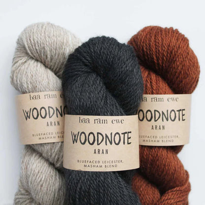 Baa Ram Ewe Woodnote Aran 100g is available to purchase from The Knit Lounge UK knit shop