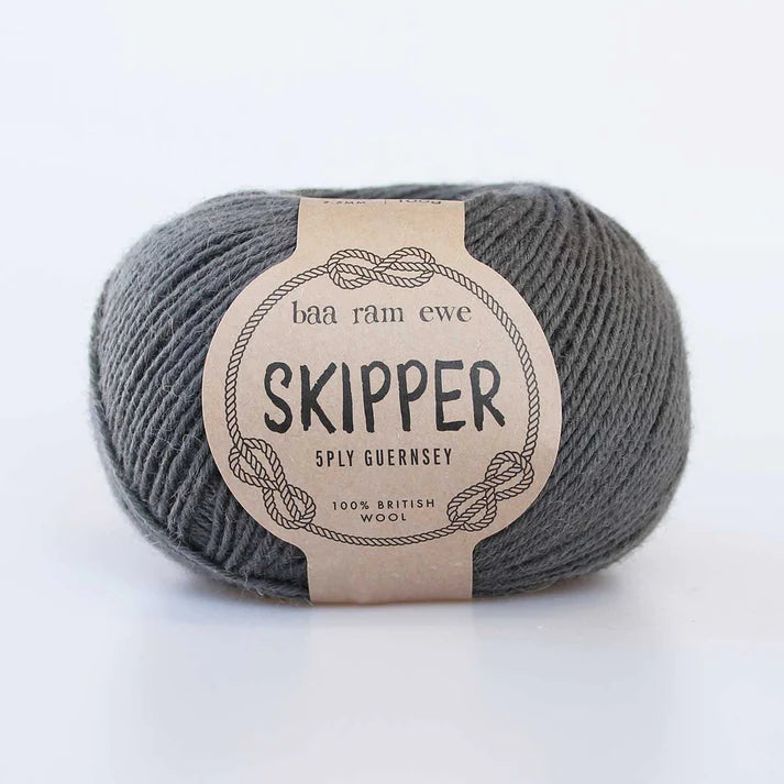 Baa Ram Ewe Skipper 5ply Guernsey in Rockall Grey from The Knit Lounge.