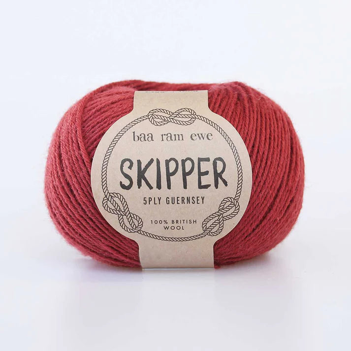 Baa Ram Ewe Skipper 5ply Guernsey in Bailey Red from The Knit Lounge.