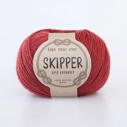 Baa Ram Ewe Skipper 5ply Guernsey in Bailey Red from The Knit Lounge.