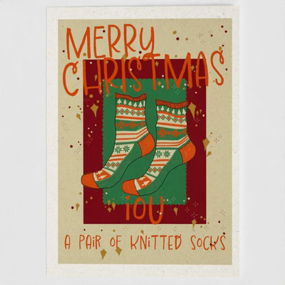 iou a Pair of Knitted Socks Christmas Card