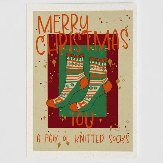iou a Pair of Knitted Socks Christmas Card
