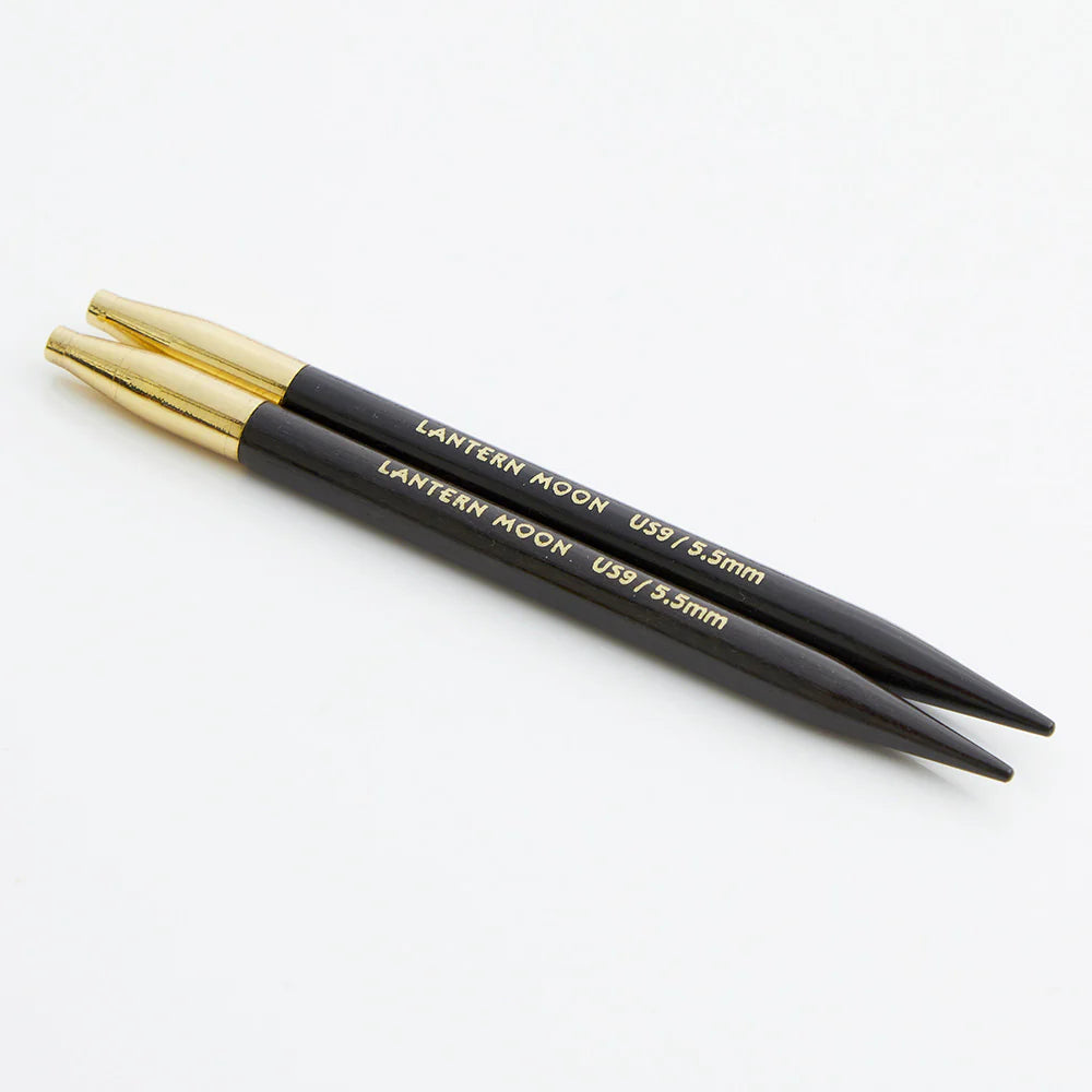 Lantern Moon Interchangeable Knitting Needle tips in ebony wood. Available to buy from The Knit Lounge UK wool shop.