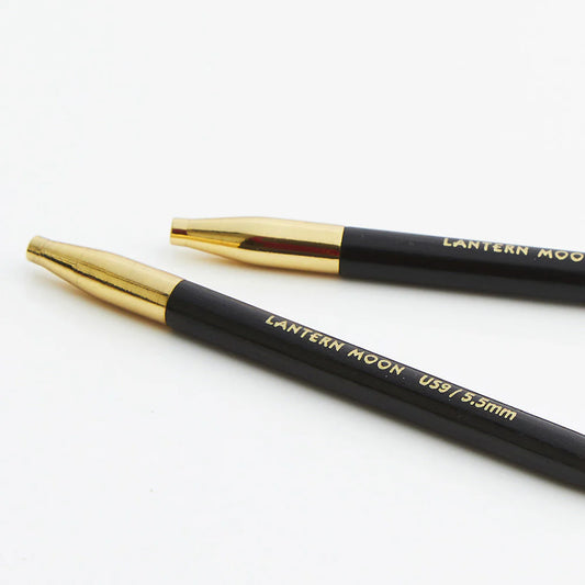 Lantern Moon Interchangeable Knitting Needle tips in ebony wood. Available to buy from The Knit Lounge UK wool shop.