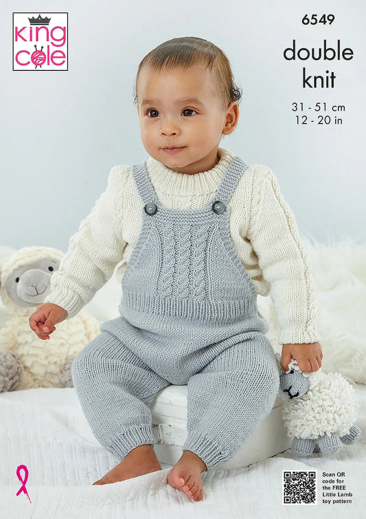 King Cole 6549 Baby Dungarees, Pinafore & Sweater | DK Knitting Pattern