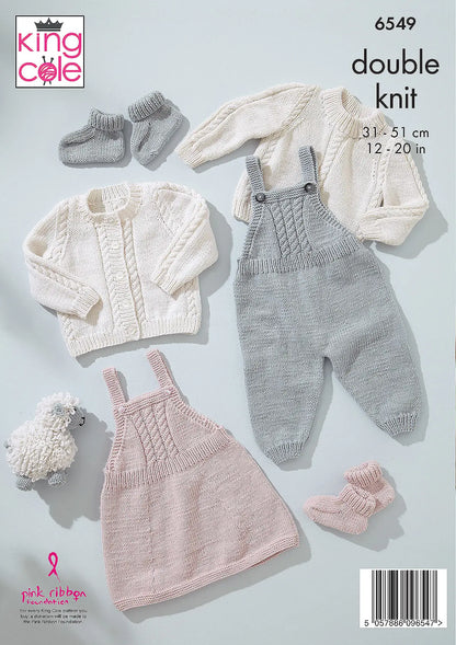 King Cole 6549 Baby Dungarees, Pinafore & Sweater | DK Knitting Pattern
