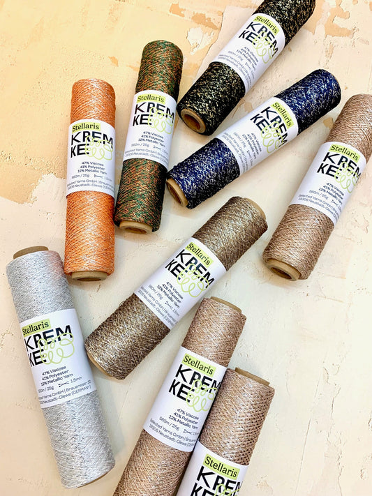 Kremke Stellaris 25g laceweight carry along sparkly yarn available at The Knit Lounge UK yarn shop.