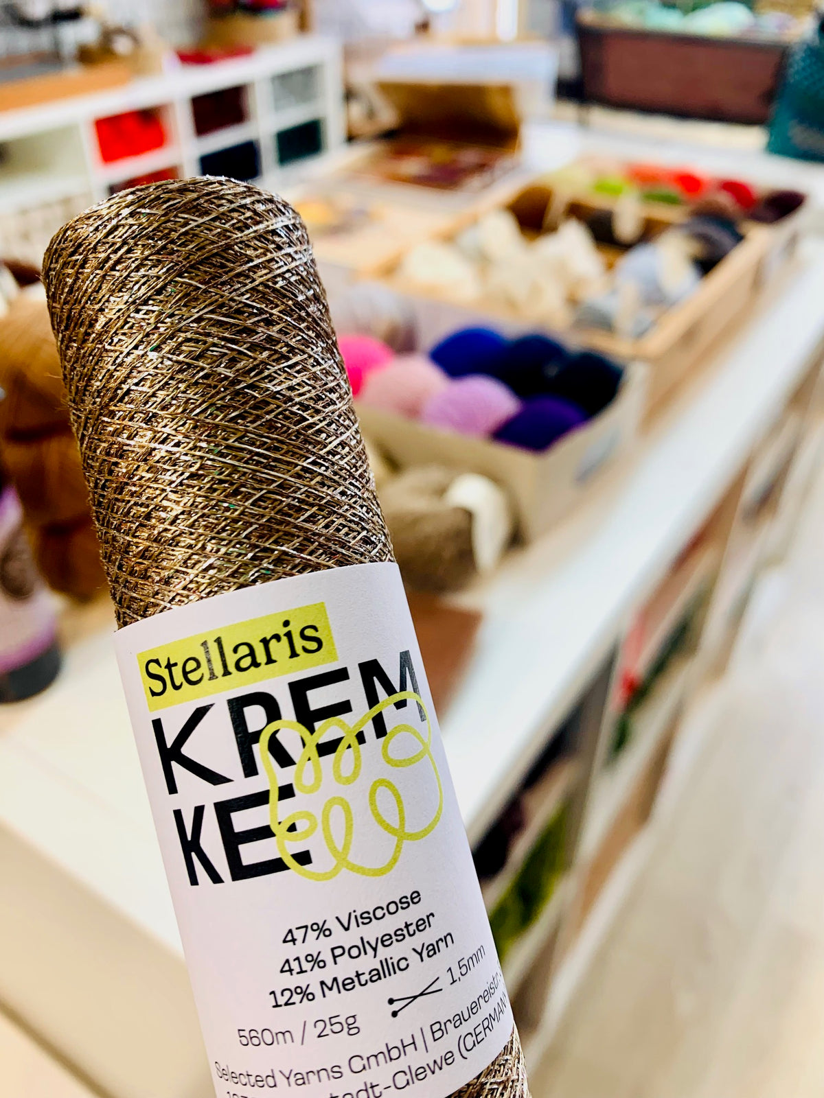 Kremke Stellaris 25g laceweight carry along sparkly yarn available at The Knit Lounge UK yarn shop.