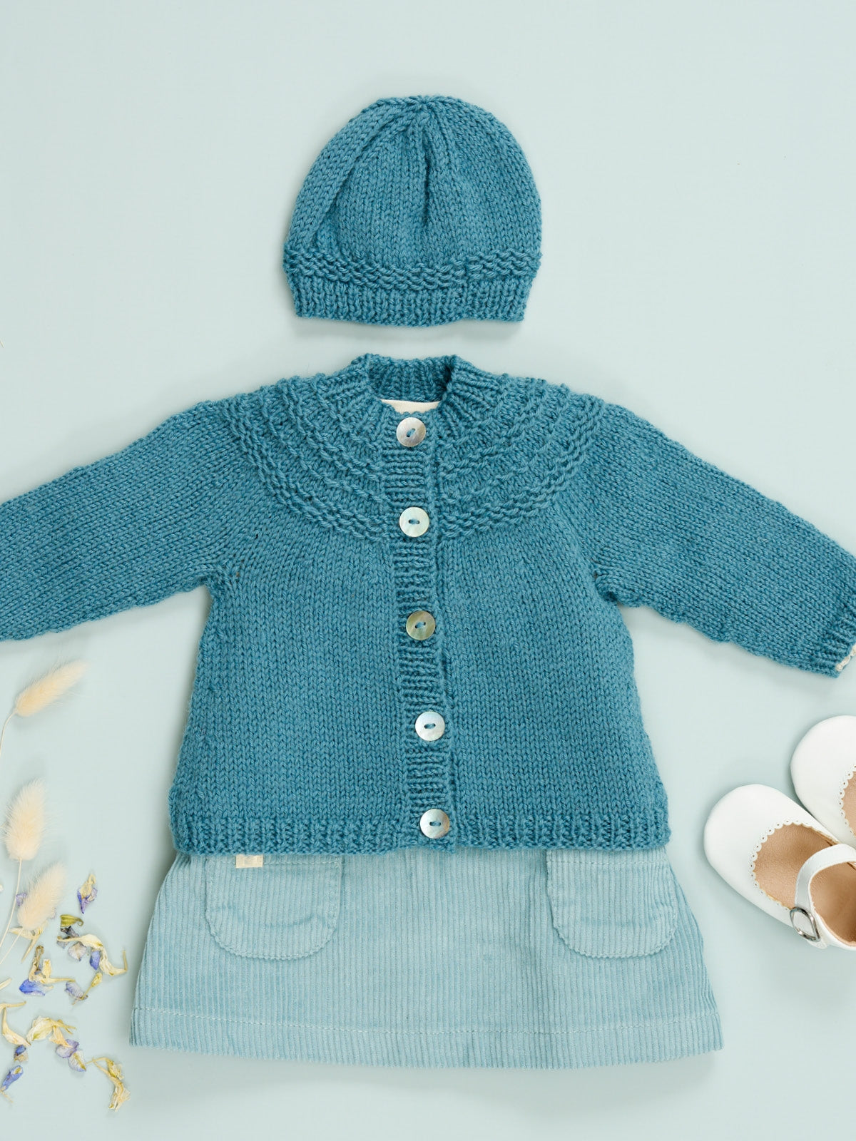 WYS Madeline Cardigan & Hat Knitting Pattern is available to purchase from The Knit Lounge UK knit shop
